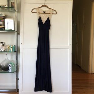 Navy blue maxi dress w/ a bohemian lace style back